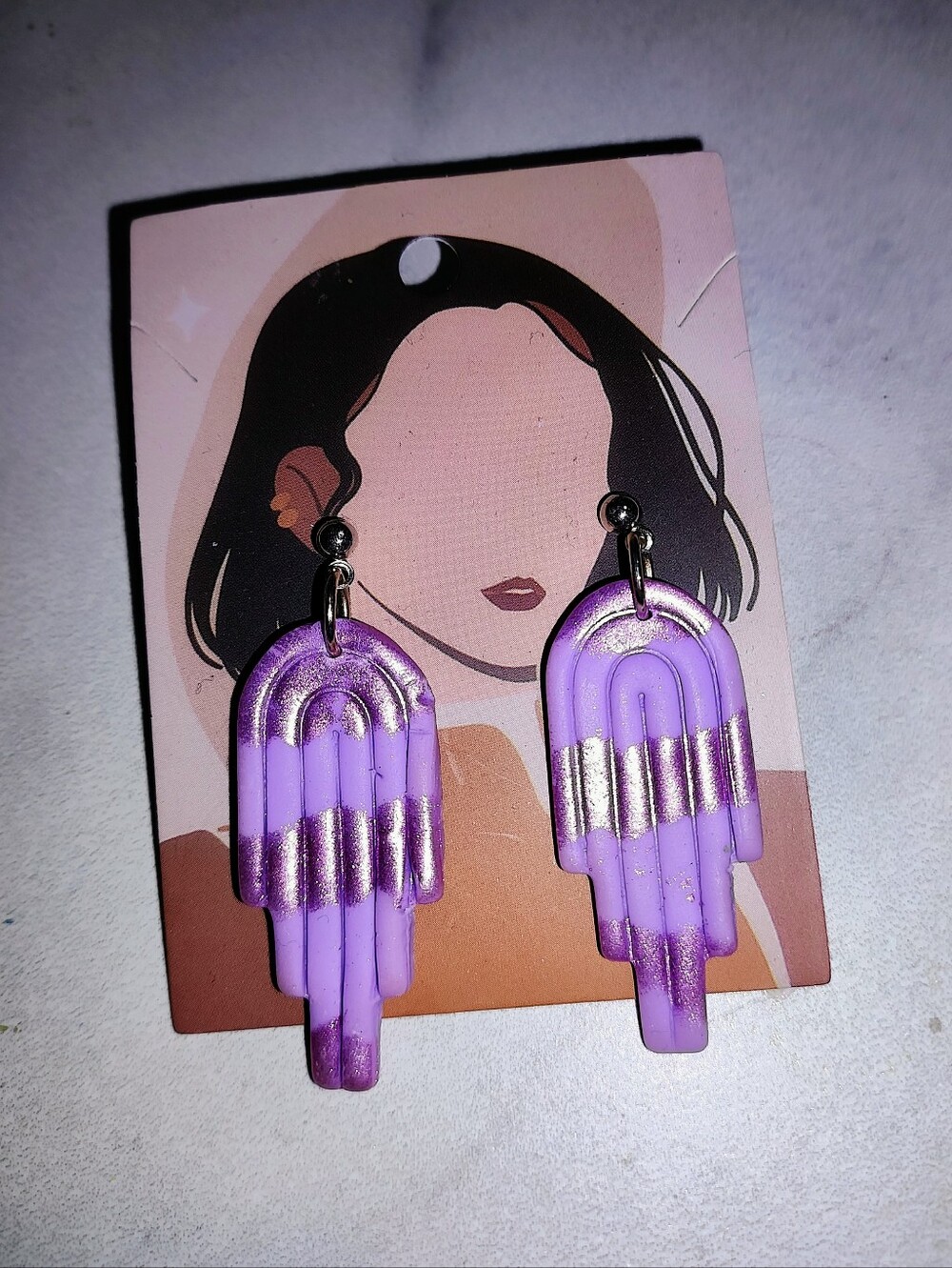 Handmade Purple Polymer Clay Dangle Earrings